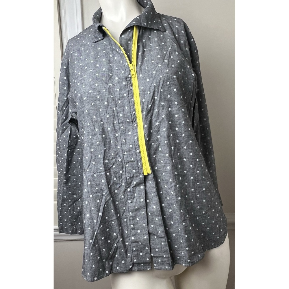 VITAMIN‎ Gray Star Print 100% Cotton Zip  Front Shirt Jacket Size Medium